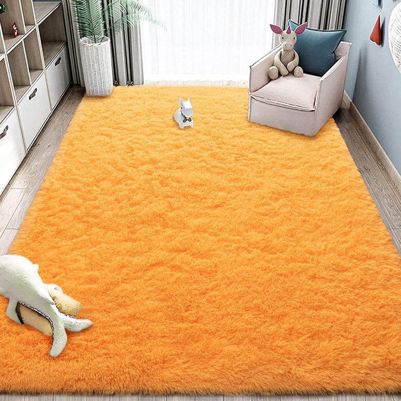 Ultra Soft Fluffy Rugs For Bedroom 4X6 Feet, Shag Area Rugs For Living Room, Large Comfy Furry Rug For Boys Kids Baby Room Decor, Non Slip Nursery Rug Modern Indoor Fuzzy Floor Carpet, Bright Orange