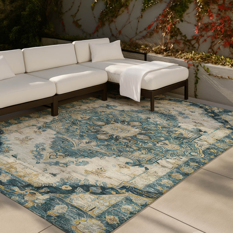 Machine Washable Indoor/Outdoor Chantille ACN2875 Global Rug, Teal, 3' x 5'