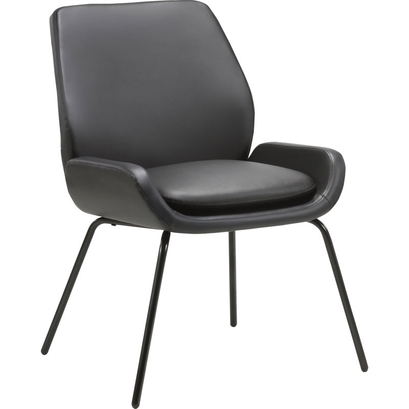 Black Bonded Leather Guest Chair with Metal Frame
