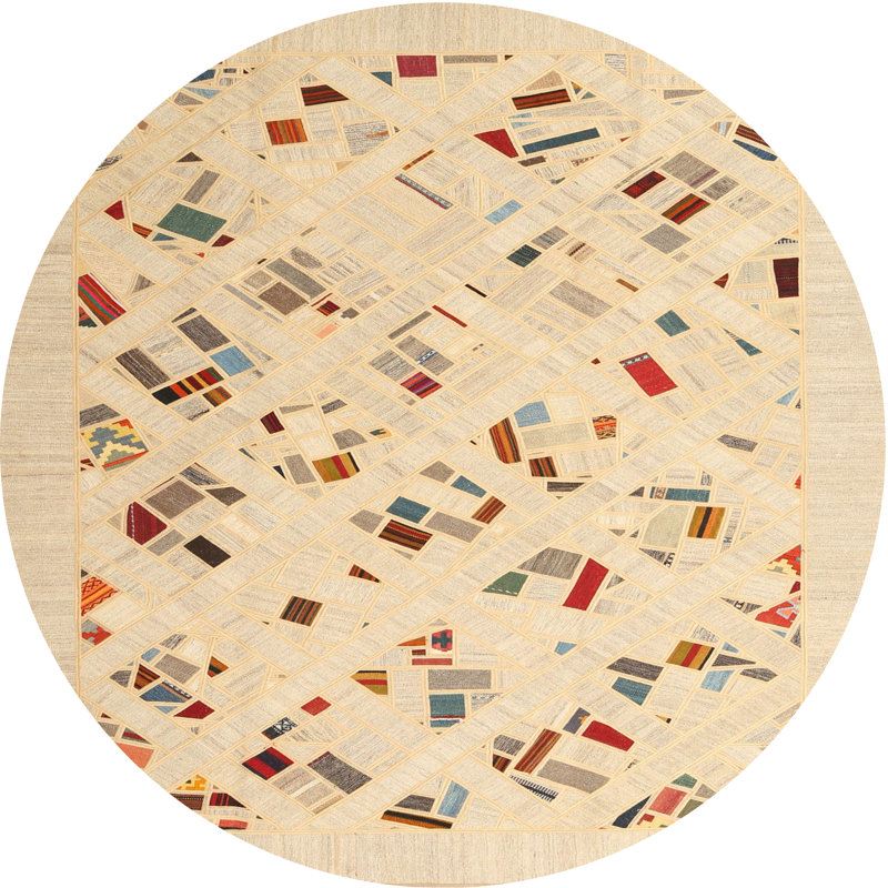 Tapis abstrait brun clair / brun, Rond 7 pi