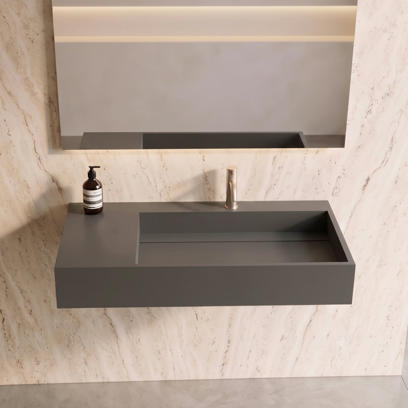 Ensemble de lavabo de salle de bain mural moderne à surface solide avec miroir à DEL 36 "Juniper, gris