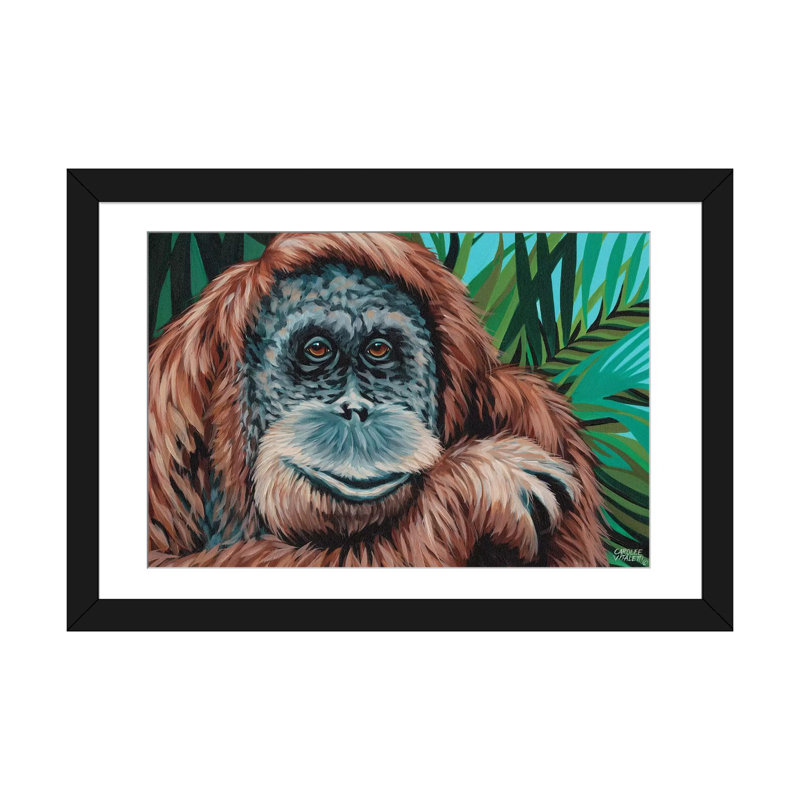 « jungle singe i », impression sur toile, H 16 po x l 24 po x P 1 po, Papier d'art encadré noir, Blanc