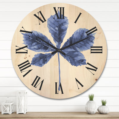 Navy Blue Chestnut Leaf - Traditional Wood Wall Clock