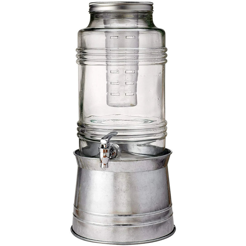 Breeze 2.4 Gallon Beverage Dispenser With Ice Insert, Fruit Infuser & Galvanized Base