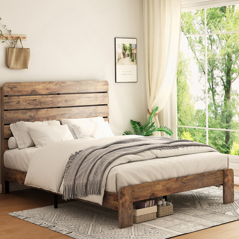 Bed Frame , Wood Platform Bed Frame, Large Under Bed Storage, King