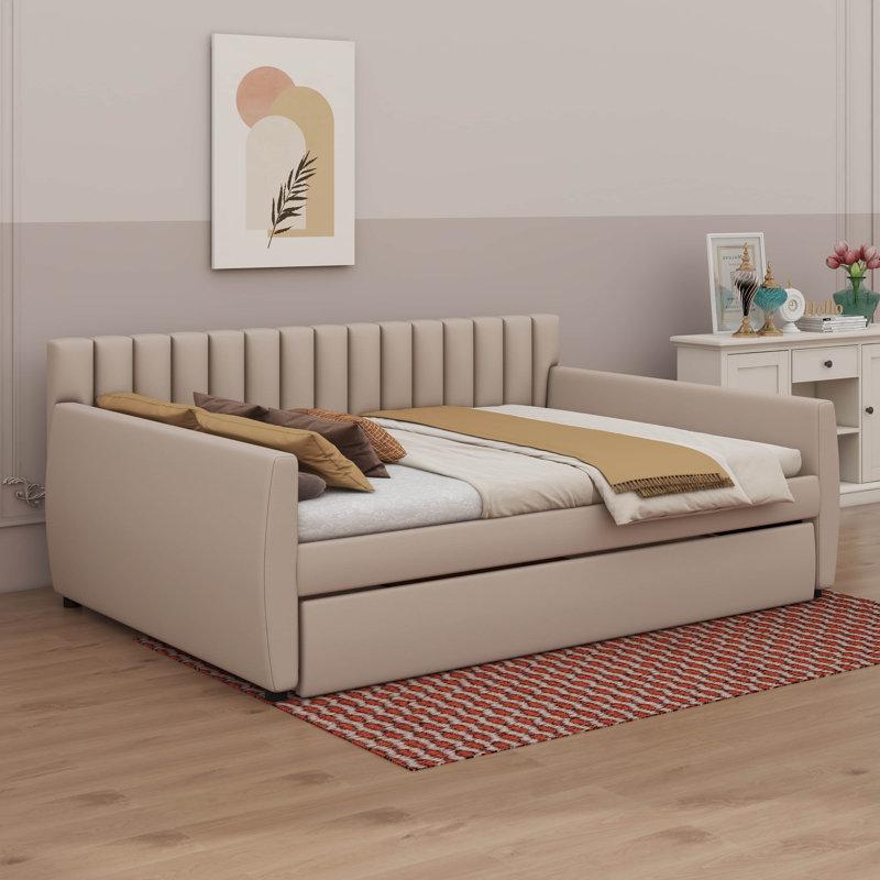 Full-Sized Daybed Including A Built-In Pull-Out Trundle, Beige