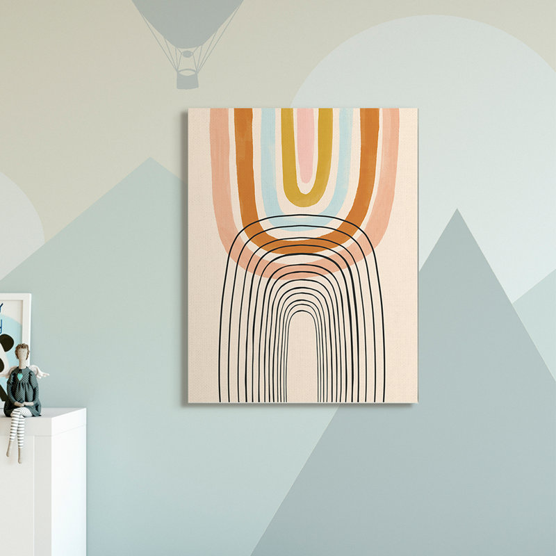 Dessin au trait asymétrique ludique arc-en-ciel, Toile tendue, H 48 po x l 36 po