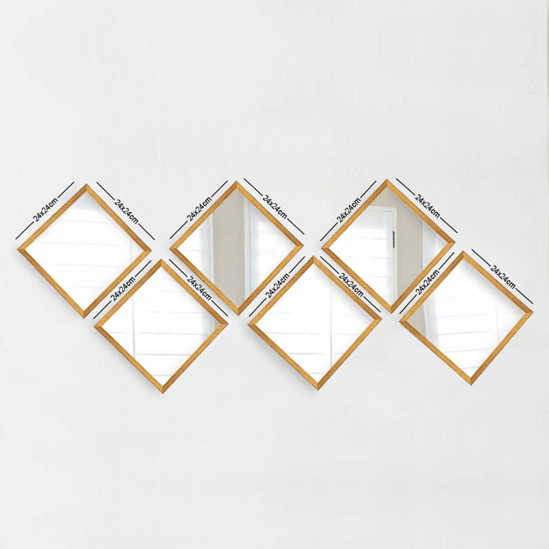 Ensemble de miroir élégant (6 pièces), doré et argenté, 9,4 po x 9,4 po chacun | 100% verre avec cadre en plastique stratifié, épaisseur: 0,2 po | Parfait pour la décoration intérieure, décoration murale élégante et polyvalente