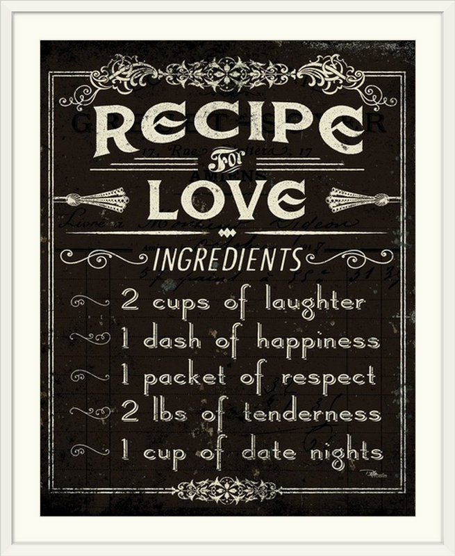 « i », art textuel Life Recipes, Cadre blanc, H 23 po x l 20 po x P 1 po