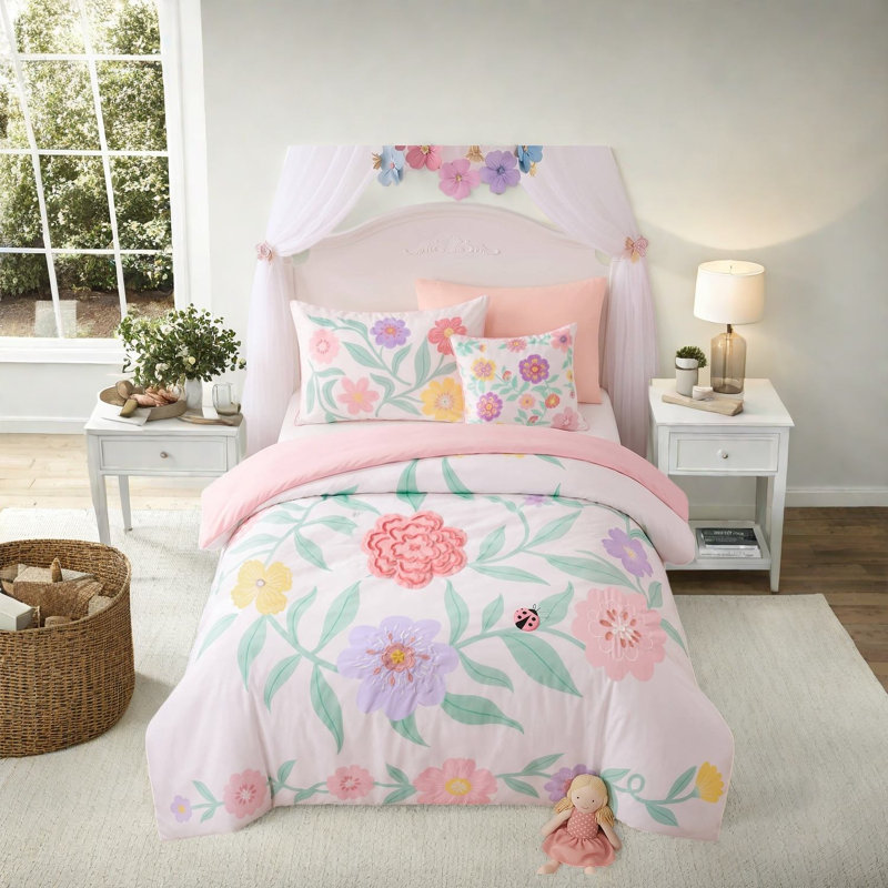Ensemble de literie à motifs floraux, ensemble de couette en microfibre pour lit simple et simple XL pour chambre de fille