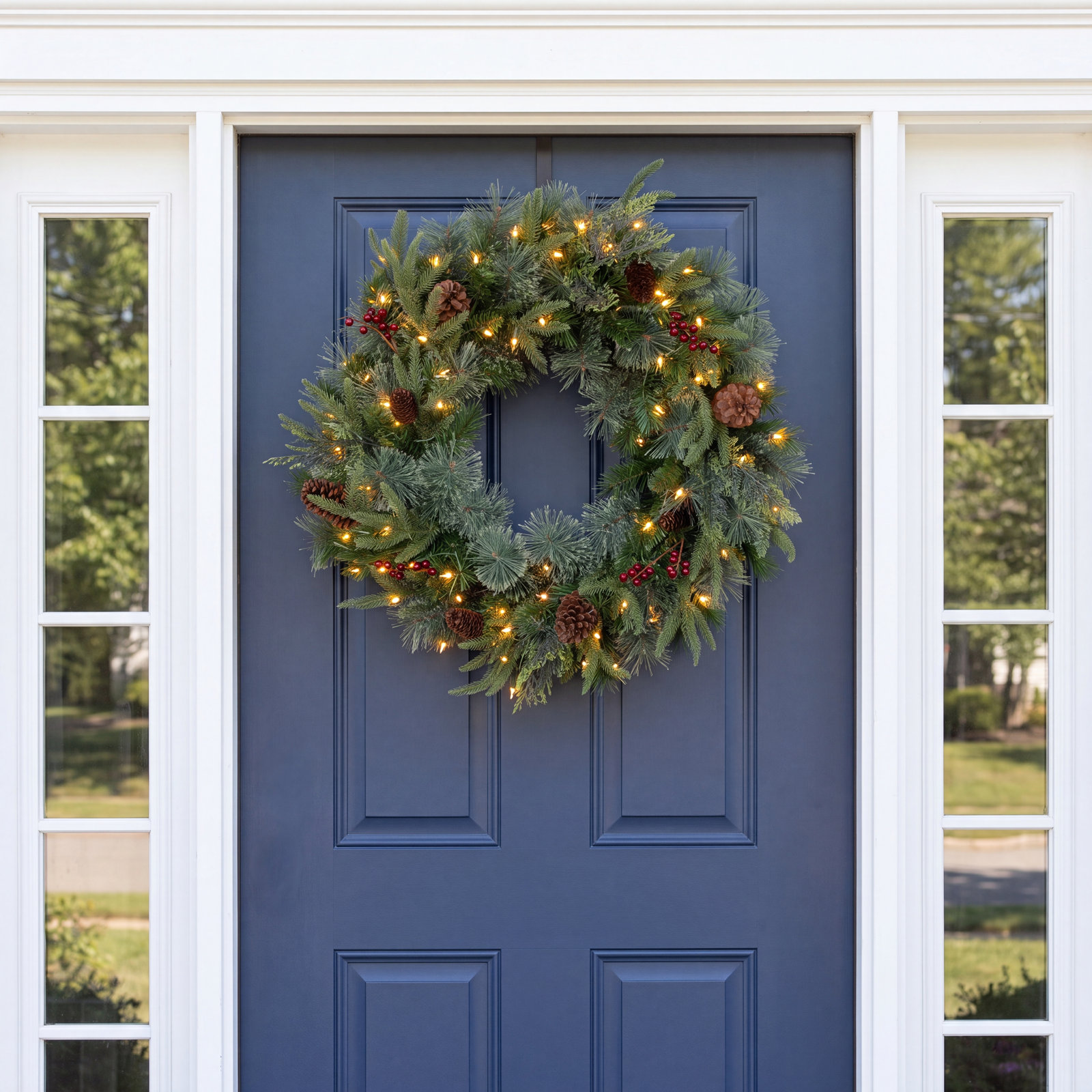 Handcrafted Pre-Lit Berry Christmas Wreath, 24"