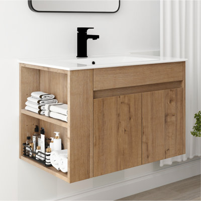 30 Inch Bathroom Vanity With Open Shelf, KD-PACKING-(Only Vanity, Without Basin)