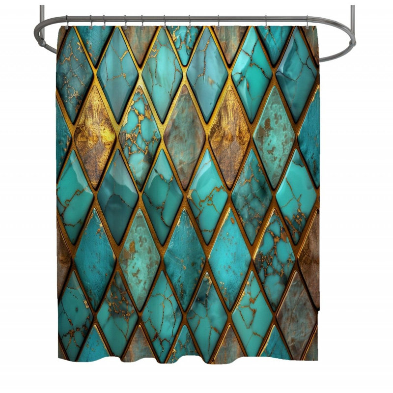 11965_ Rideau de douche géométrique - Décoration de salle de bain carrelée, L 70 po x L 73 po