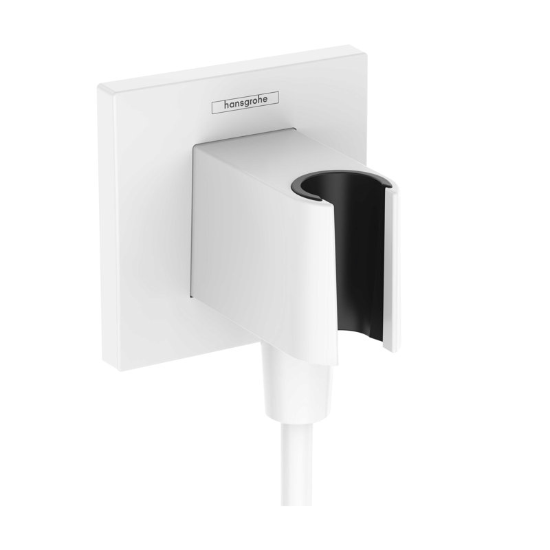 Prise murale avec douchette hansgrohe FixFit E, Blanc mat