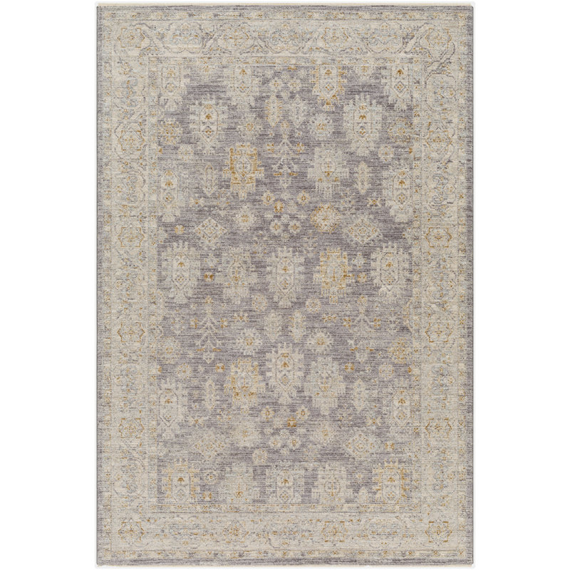 Tapis oriental en polyester tissé à la machine bleu ardoise / gris Don, Rectangle de 10 pi x 14 pi