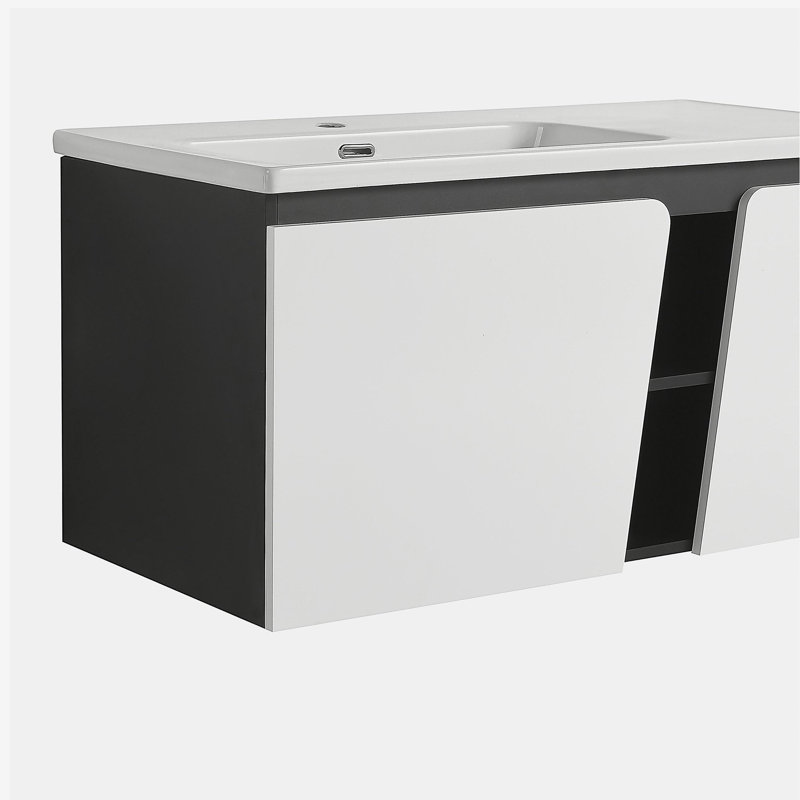 Meuble-lavabo mural flottant de 40 po avec lavabo en céramique et portes d'armoire à fermeture en douceur