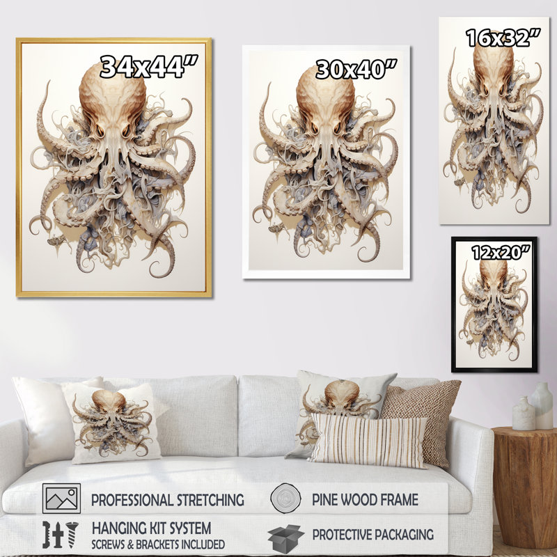 Superheros Octopus Warrior II, H 44 po x l 34 po x P 1,5 po, Cadre flottant noir