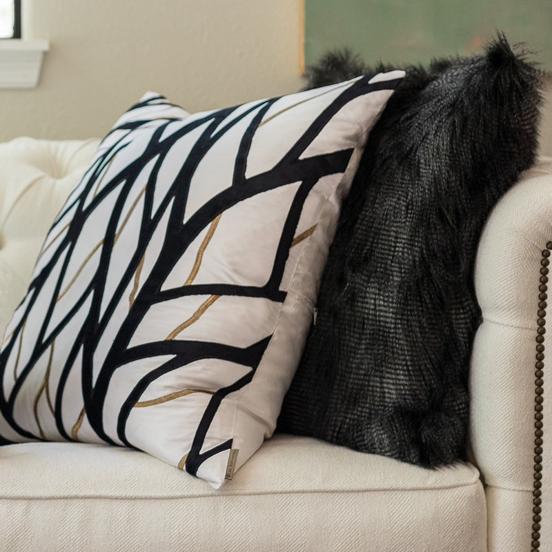 Faux Fur Square Pillow Cover & Insert, Black, 24" x 24"