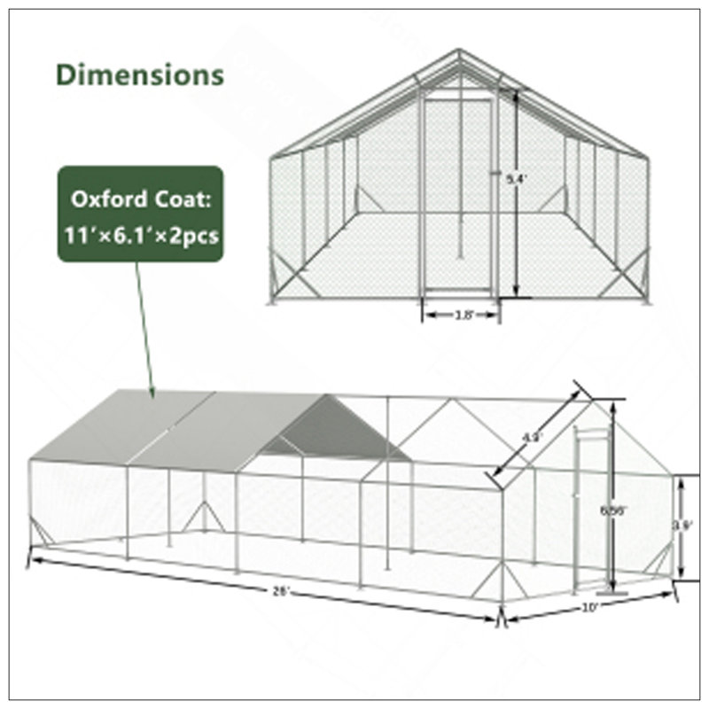 Grand poulailler en métal avec fil galvanisé et housse imperméable pour l'extérieur, assurant sécurité et confort pour la volaille