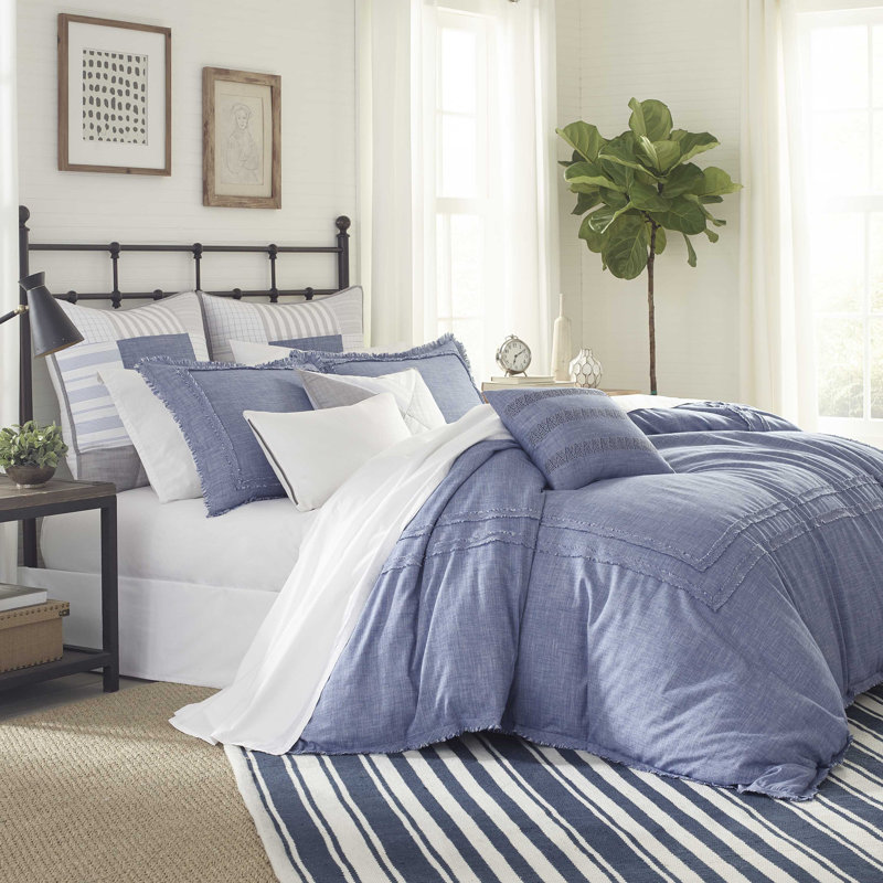 Ensemble d'édredon réversible 100% coton Bayview, Édredon double / grand + 2 taies décoratives sta, Bleu