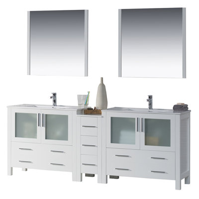 Mance 84.88'' Double Bathroom Vanity with Ceramic Top