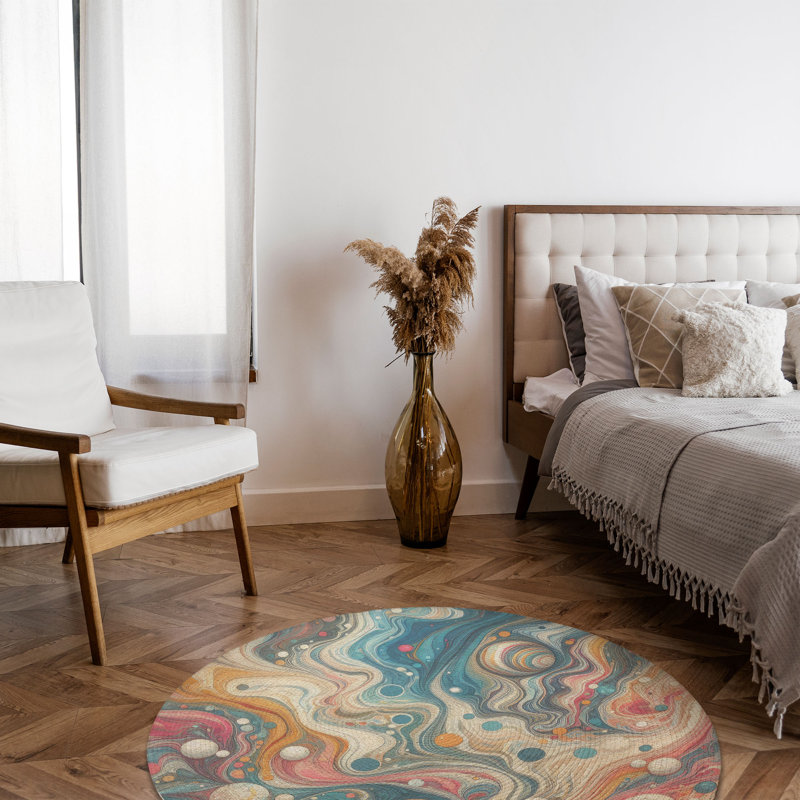 Swirled Colour Splash Braided Rug, Rond 5 pi