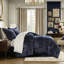 Couette King 4 pièces bleu marine - Chenille à couches contrastées, cordon décoratif sur les taies d'oreiller, finitions améliorées 2022, rembourrage 100 %