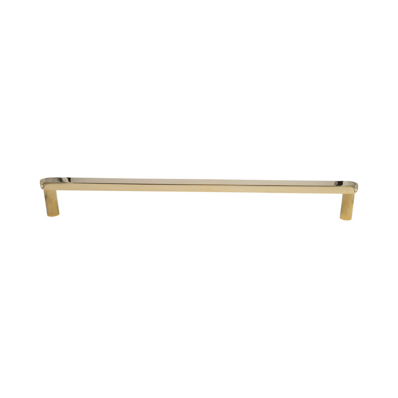 Poignée d'électroménager nervurée avec tiges cannelées, 18", Unlacquered Polished Brass
