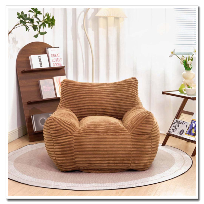 Upholstered Corduroy Accent Chair,Bean Bag Chair, Lounge Lazy Floor Sofa Chair for Living Room, Bedroom & Dorm
