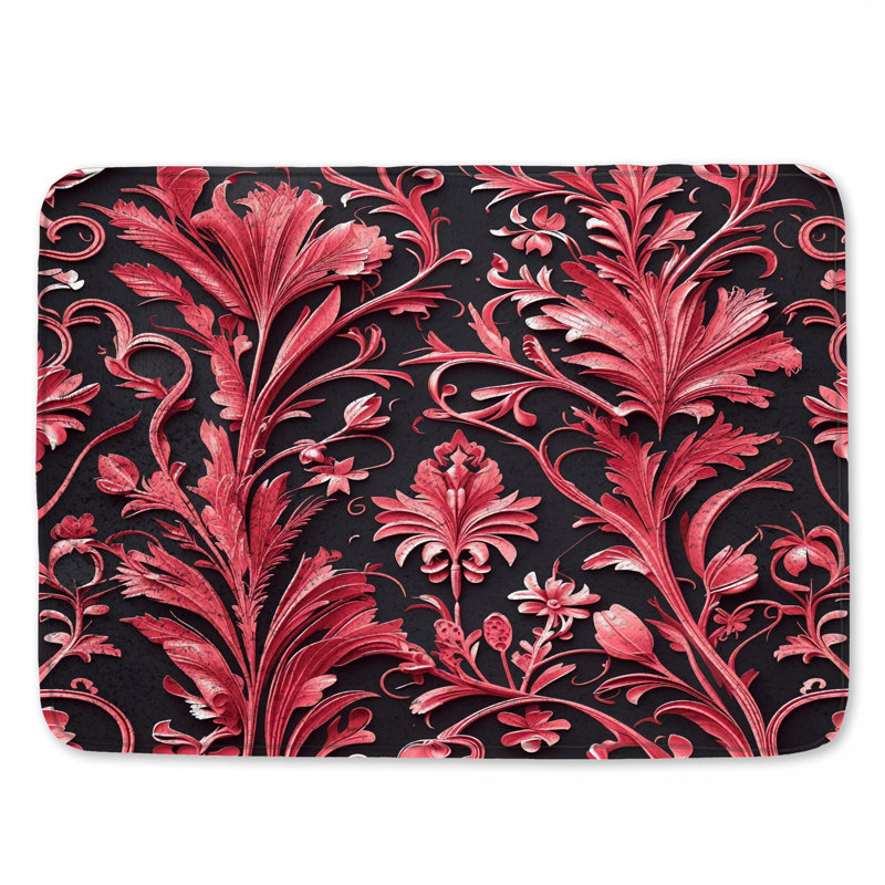 Tapis de bain floral rouge complexe, L 24 po x L 17 po