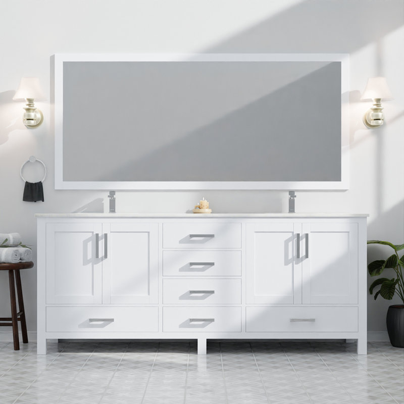 Meuble-lavabo double blanc 84 po X P 22 po D et l 34 po Miroirs, Blanc