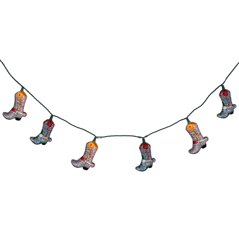 10-Count Cowboy Boot Patio Light Set 5.75Ft Green Wire
