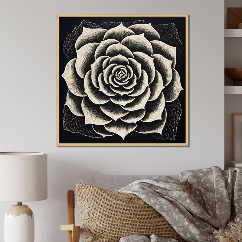 Minuscule plante grasse en noir et blanc, H 24 po x l 24 po x P 1 po, Cadre naturel flottant