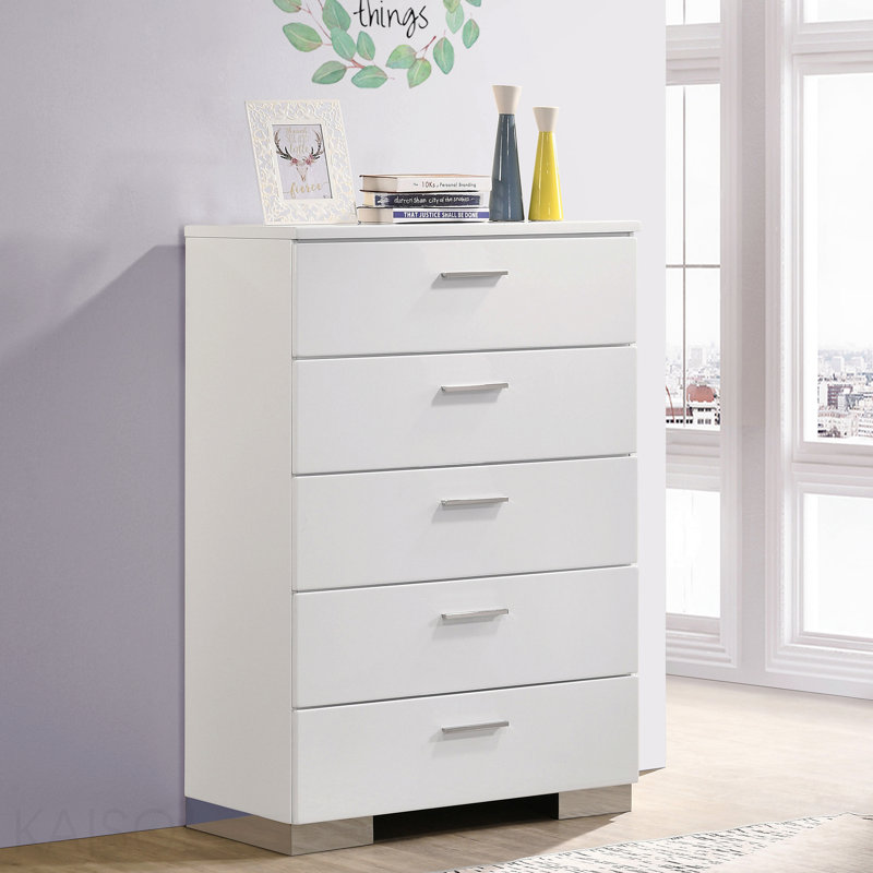 Commode de chambre blanche à 5 tiroirs ultrabrillante