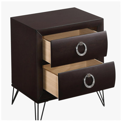 Dark Merlot 2-Drawer Nightstand with Hairpin Legs