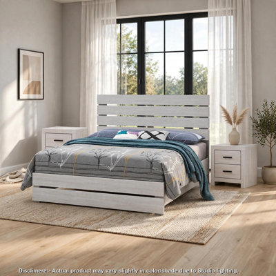 Ensemble de chambre à coucher Queen, blanc, ensemble 2 pièces avec table de chevet