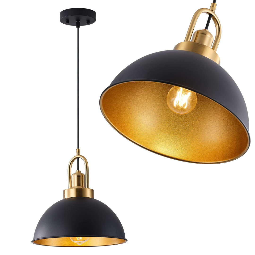 Matte Black Farmhouse Pendant Light, Adjustable Height, Vintage Hanging Industrial Ceiling Lights Fixture For Kitchen Island Hallway Dining Room 2 Pac