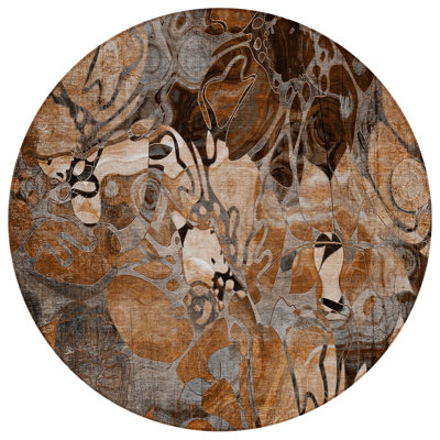 8' Round Chocolate Terracotta and Ivory Round Floral Washable Non Skid Indoor Outdoor Area Rug