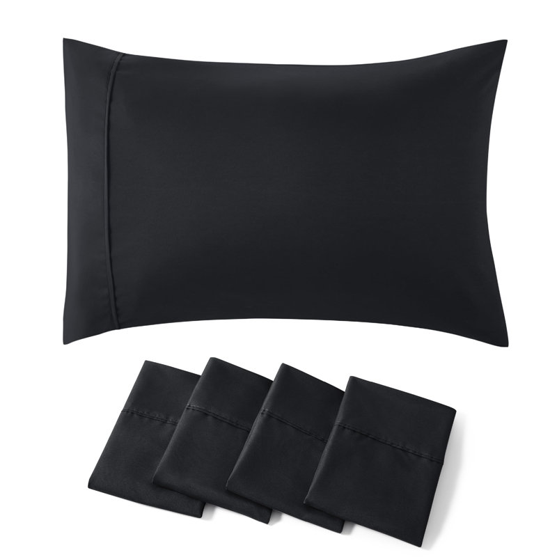 Ensemble de 4 taies d'oreiller de literie - Housse de coussin en microfibre de polyester, Noir, Taie d'oreiller très grande