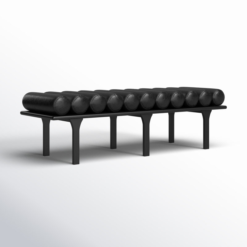 Landon Boutis Faux Leather Upholstered Bench, Black Vegan Leather, Black