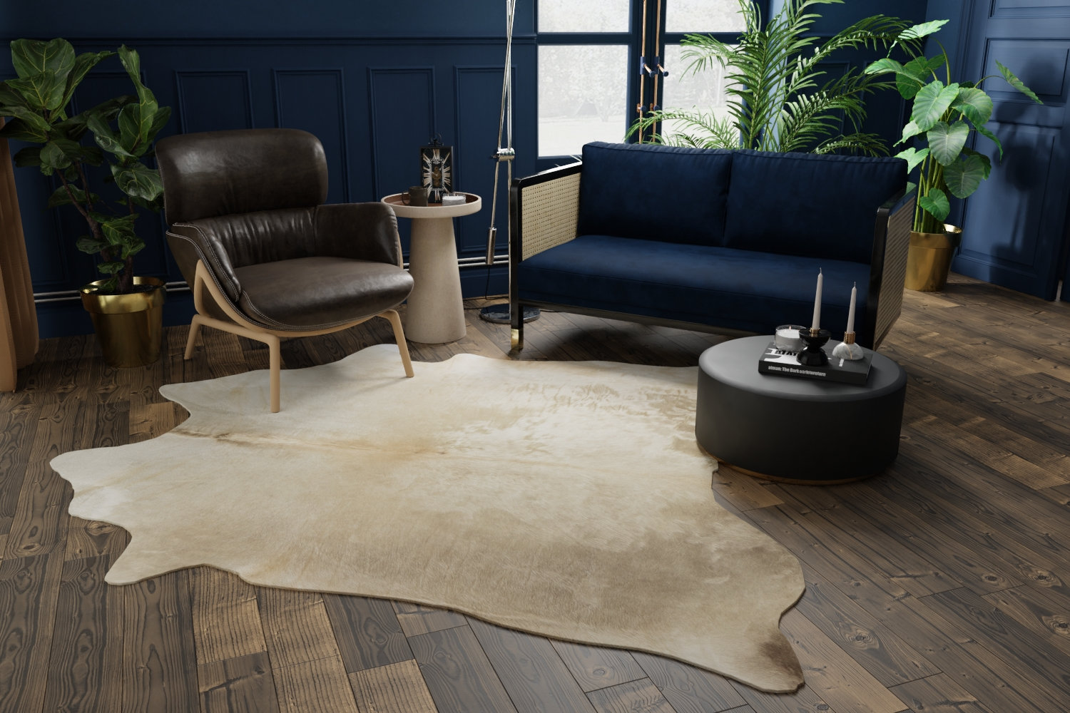 Charlize Pearlish Beige Handmade Cowhide Rug, 5' x 6'6"