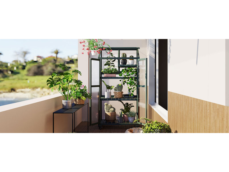 Structure froide portative en bois à hauteur de serre TopMAX 62 pouces avec roulettes et tablettes réglables pour une utilisation intérieure / extérieure, vert forêt