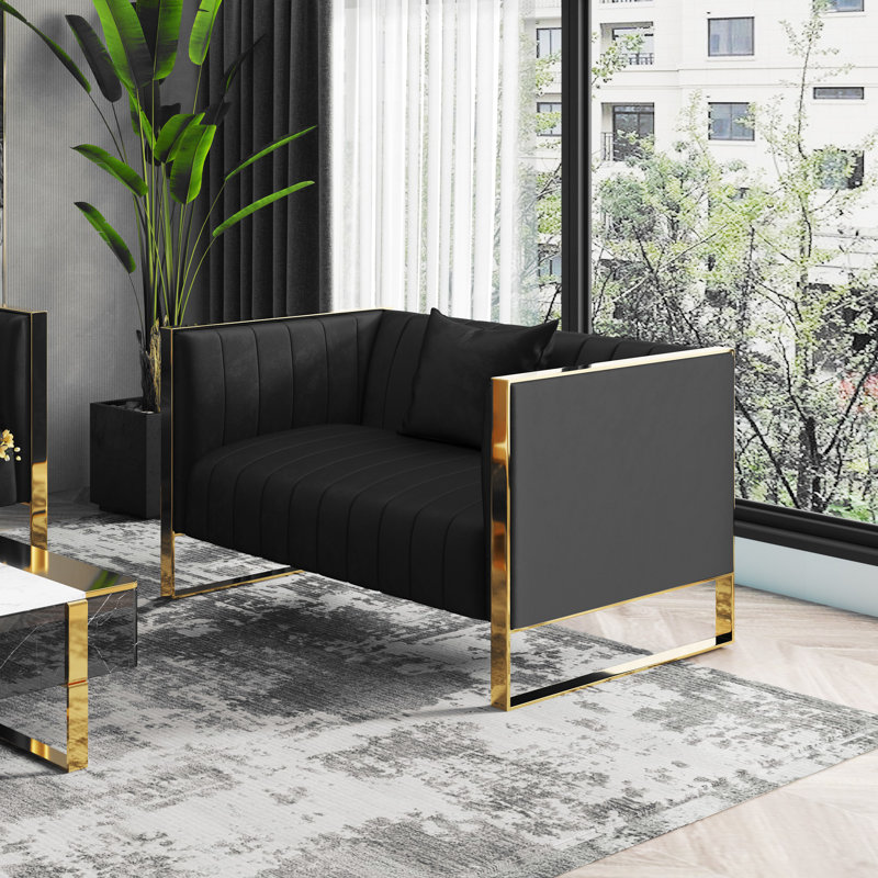 Causeuse en velours noire de style Mid-Century Trillium, Velours noir