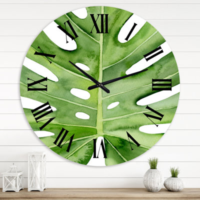 Green Monstera Leaf Tropical Palm Botanical Detail - Tropical wall clock
