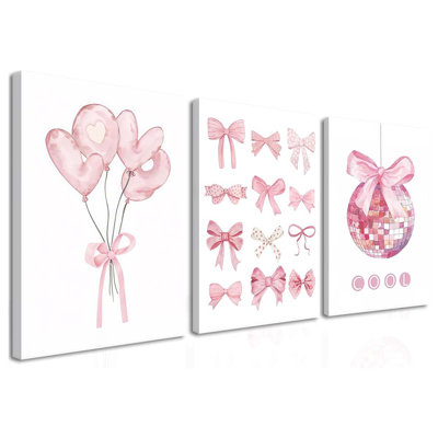 Preppy Pink Bow Canvas Wall Art, Trendy Bows Coquette Room Wall Decor Paintings, Pink Girly Disco Aesthetic Posters Prints Pictures For Girls Dorm Bedroom 12X16 Inch Framed