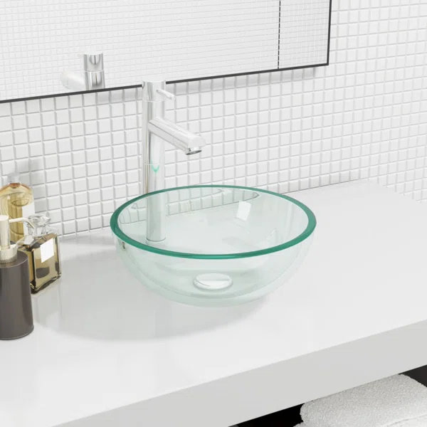 17 Stories Kaitie Glass Circular Sink, Transparent, 12cm H x 30cm W x 30cm D