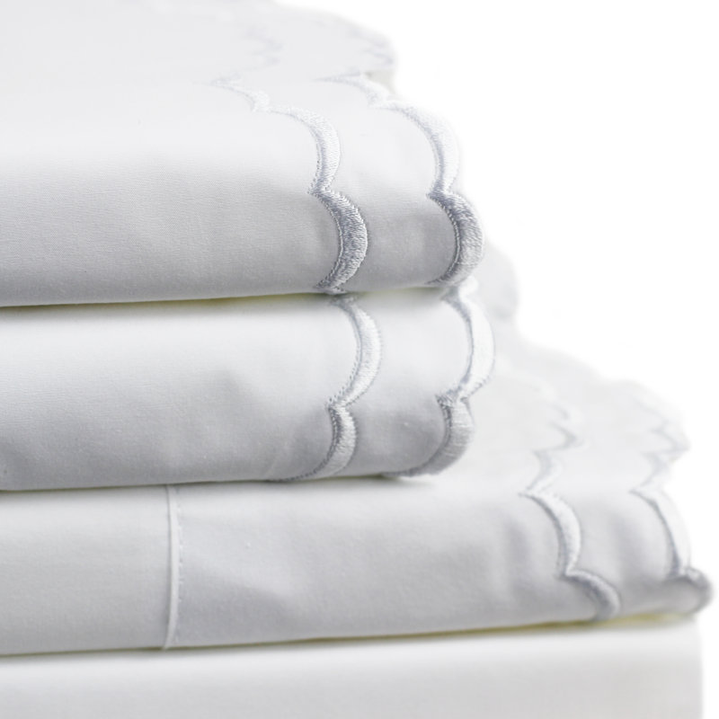 Arli Sheet Set, King Sheet Set + Fitted Sheet + 2 Pillowcases, White/ White