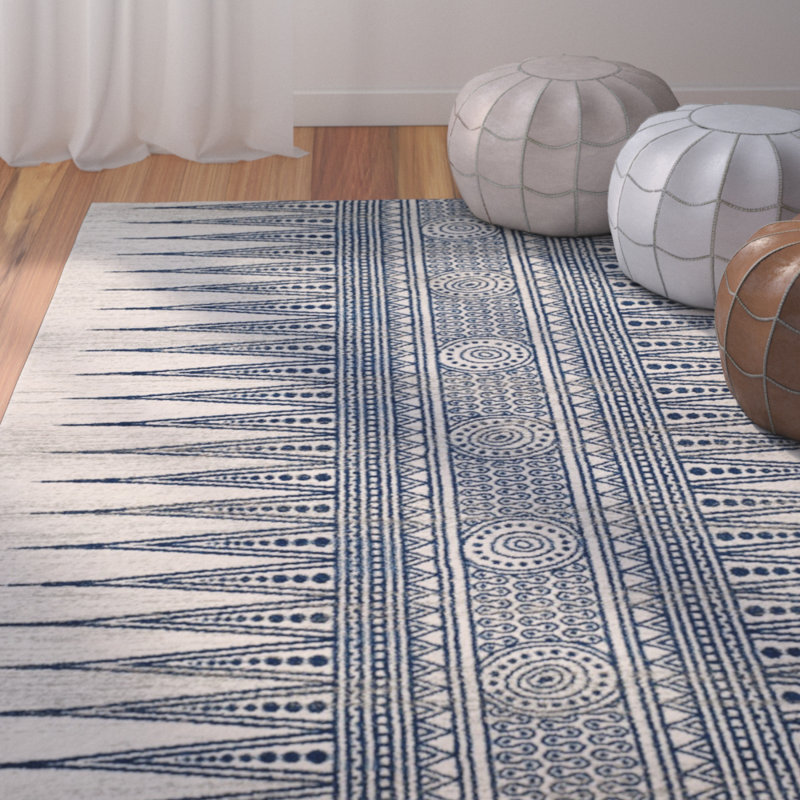 Tapis ivoire / bleu de style sud-ouest Gonzalez, Rectangle 8 pi x 10 pi