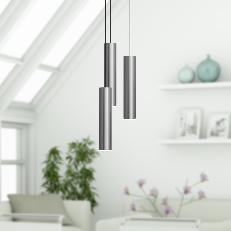 Luminaire suspendu cylindrique à 3 lumières Nevcivan, Nickel