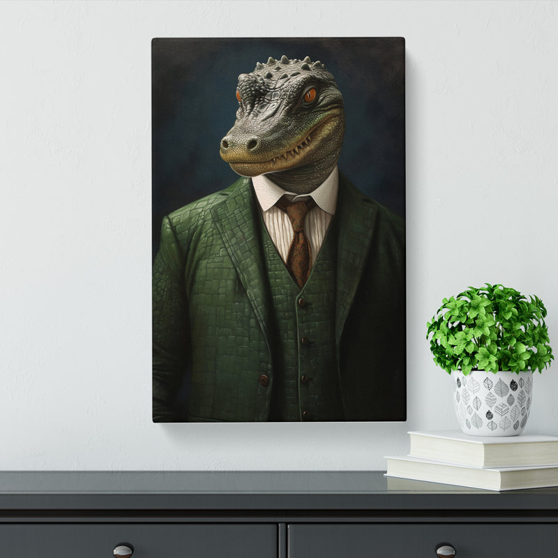 Crocodile in a Suit Painting No.2 - Wrapped Canvas, 76cm H x 50cm W x 3cm D